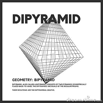 Isolated geometrical low poly dipyramid render. Vector monochrome illustration on light background. Original minimal linear 3D mod Vector Illustration